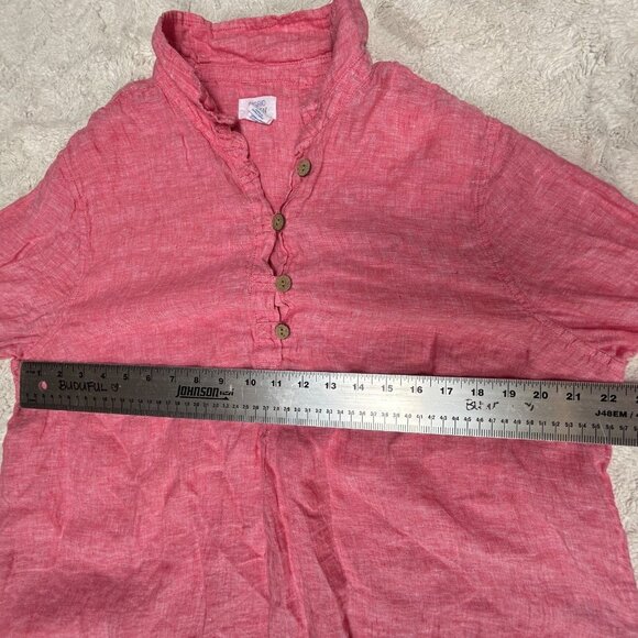 Sigrid Olsen Women's Plus Size 1X Red Linen Roll-Tab Sleeve Button-Up Blouse - Picture 6 of 7